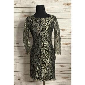 Diane Von Furstenberg Black and Gold Lace Midi Dress